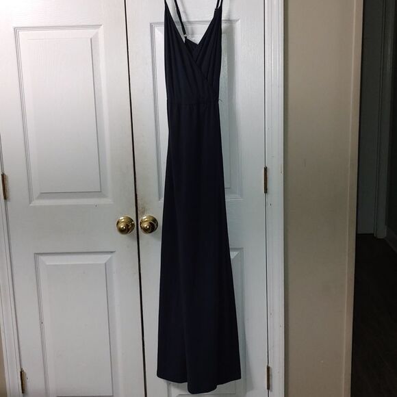 II ININ Women's Navy Deep V-Neck Casual Dress Summer Backless  Maxi Dress  Sz L - Picture 1 of 6